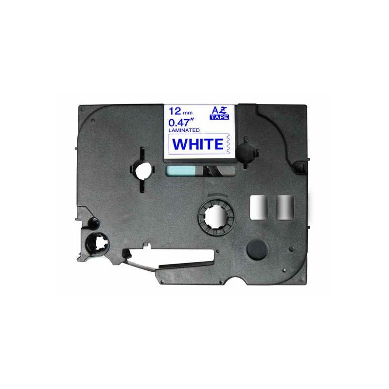 Brother TZE233 cinta laminada compatible 12mmx8m texto azul sobre blanco